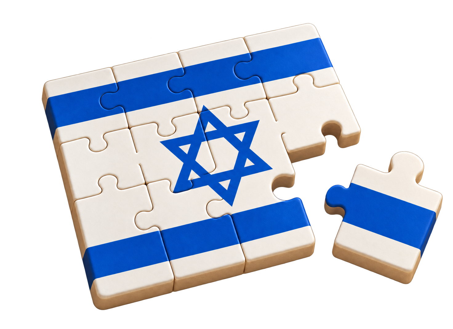 דגל ישראל מורכב מפאזל, עם חתיכה נפרדת לצדו ומקום פנוי להשלמת הדגל